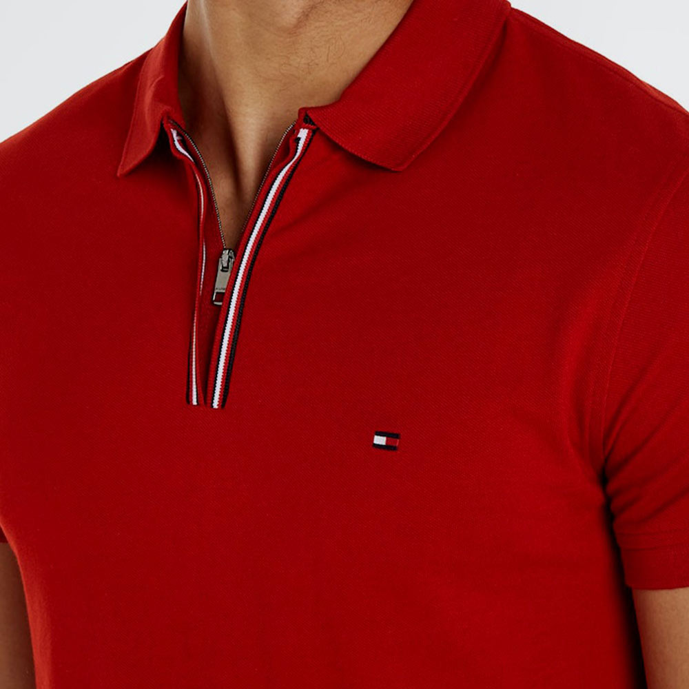 Contrast Zip Polo - Red