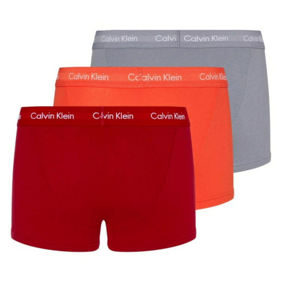 3 Pack Low Rise Cotton Stretch Trunks - Red Orange Grey