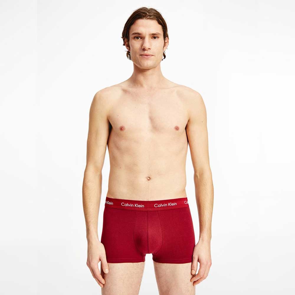 3 Pack Low Rise Cotton Stretch Trunks - Red Orange Grey