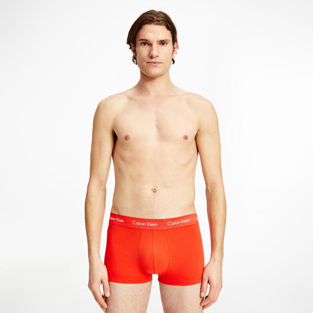 3 Pack Low Rise Cotton Stretch Trunks - Red Orange Grey