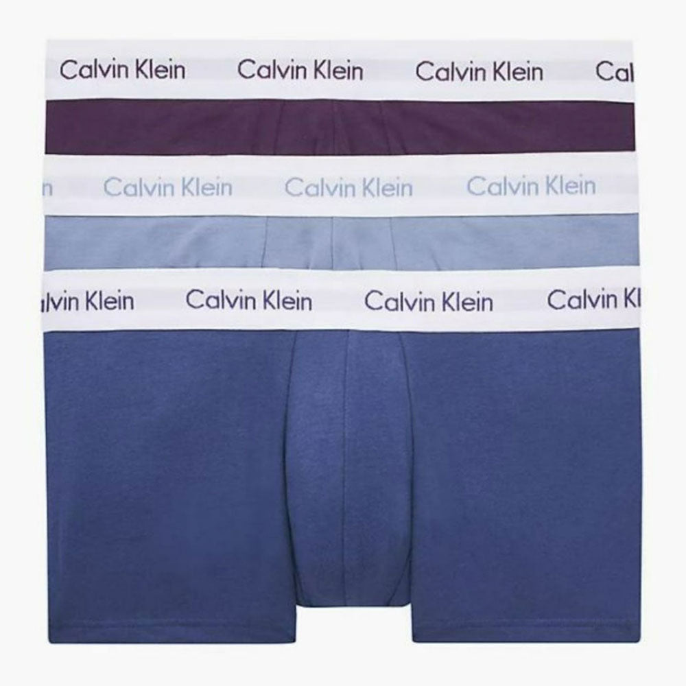 3 Pack Low Rise Cotton Stretch Trunks - Blue Purple Multi