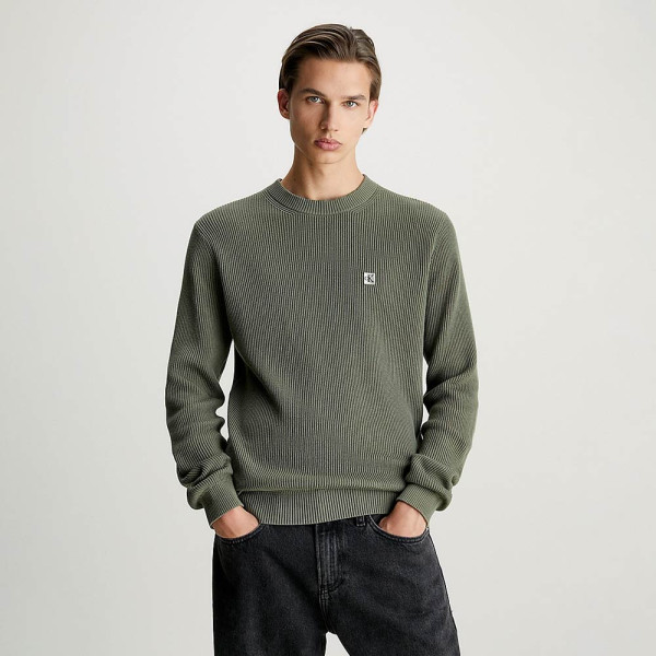 Calvin Klein Badge Sweater - Olive |ThirdBaseUrban