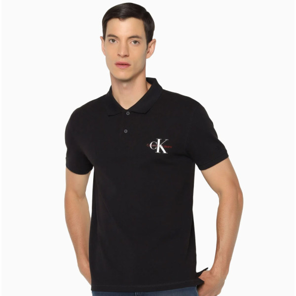 CALVIN KLEIN Monogram Logo Polo Cotton T-Shirt - Black | Third Base Urban