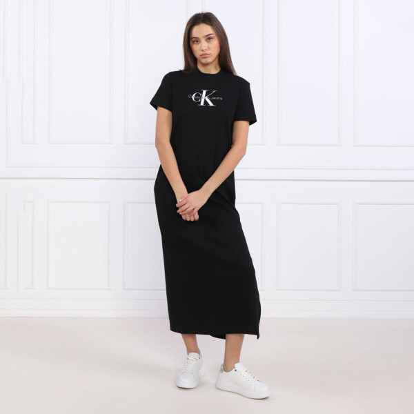 Calvin Klein Monologo Rib Long T-Shirt Dress - Black