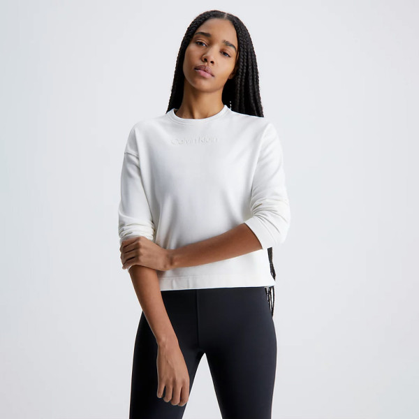 Calvin Klein Performance Cotton Terry Logo Sweatshirt - White ...
