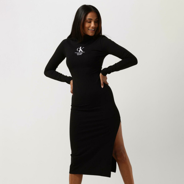 Calvin Klein Label Roll Neck Long Dress - Black