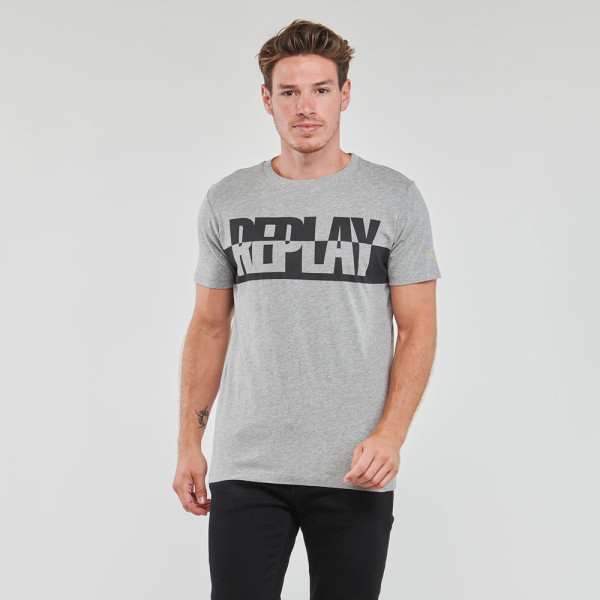 Replay Colour Block Logo Print T-Shirt - Grey |ThirdbaseUrban