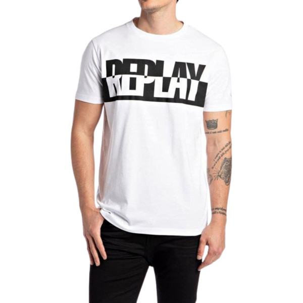 Replay Colour Block Logo Print T-Shirt - White |ThirdbaseUrban