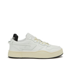 DIESEL S-UKIYO Leather Low-Top Sneakers with D logo Off White