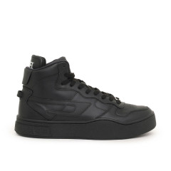 DIESEL S-UKIYO Leather High-Top Sneakers with D logo Black